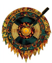 Canvas Print - A vibrant, artistic representation of a vinyl record with intricate patterns and colors.