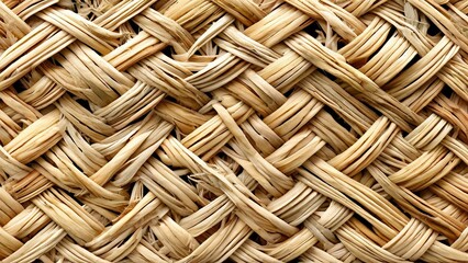 Sticker - Close-up of woven straw texture, with a natural, earthy brown color.