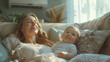 © TakoyakiAI - Mother and child enjoying a relaxing moment together in a sunlit room with air conditioning keeping them cool