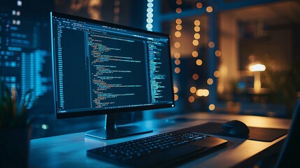 Developer using a code editor with dark theme, modern coding environment, efficient web development tools.
