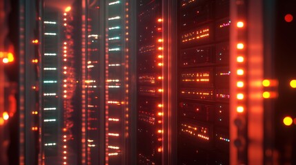 Wall Mural - Server Racks with Red Lights