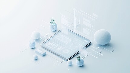 3D rendering of a website s front-end elements, immersive web design, advanced user interface development.