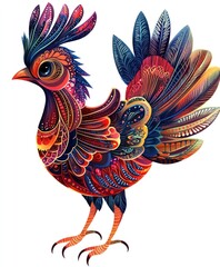 Wall Mural - A vibrant, intricately designed rooster with colorful feathers.