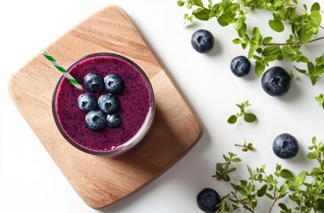 Canvas Print - Blueberry Smoothie with Fresh Herbs