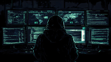suspicious hacker computer committing digital security system cybercrime locks password warning Technology science cyber virus coding IT AI crime software attack blackmail analysis global data