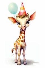 Sticker - Giraffe with party hat for birthday card