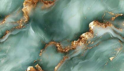 Sticker - Abstract marble texture with green and golden accents, perfect for artistic and design backgrounds.