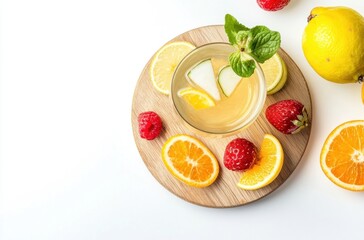 Wall Mural - Refreshing Summer Drink with Citrus and Berries