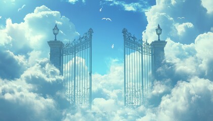 Ethereal Heavenly Gateway: Dreamy Celestial Realm with Sacred Clouds. Minimalist Spiritual Composition for Marketing, UI, and Graphic Design. Elegant Abstract Background with Faith and Freedom Concept