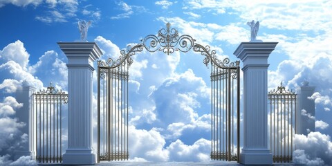 Ethereal Heavenly Gateway: Dreamy Celestial Realm with Sacred Clouds. Minimalist Spiritual Composition for Marketing, UI, and Graphic Design. Elegant Abstract Background with Faith and Freedom Concept