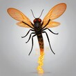© Illustrations - A fiery Black Assassin Bug with outstretched wings, made of dancing flames, flying through a black void, with sparks trailing behind it.