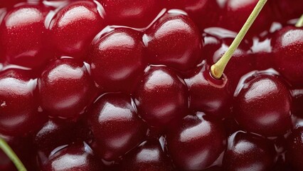 A close-up image of ripe red cherries, showcasing their smooth skin, juicy texture, and vibrant color.