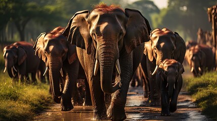 Wall Mural - elephants in national park