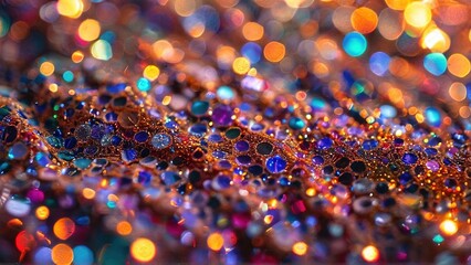 Abstract background of colorful shiny glitter with blurred lights.