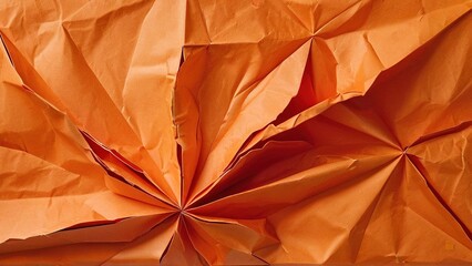 Canvas Print - Abstract orange crumpled paper background texture with folds and creases.