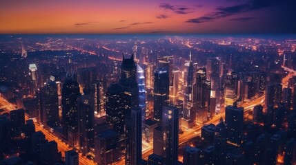 Poster - Aerial View of Cityscape at Twilight