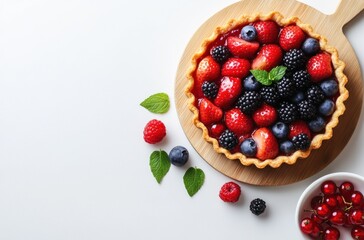 Sticker - Delicious Berry Tart on a White Background