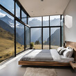 © effe - Camera da letto con vetrata su panorama di montagna - dormire nella natura