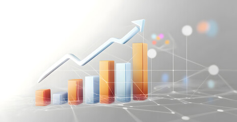 Poster - Growth arrow business graph on white success finance 3d background with investment financial profit market chart diagram data or digital report analysis marketing and economic professional strategy.