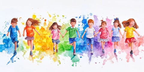 Wall Mural - Watercolor school children. Education concept, Generative AI