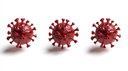 Monkeypox Virus Concept, Three Red Virus Particles Isolated on White Background