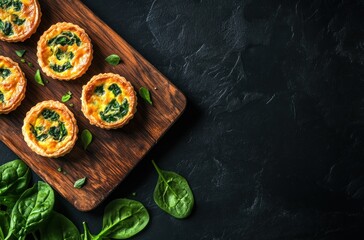 Sticker - Spinach and Cheese Quiches on a Wooden Board