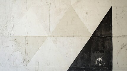 Wall Mural - Simple monochrome triangles, overlapping on a textured, off-white wall