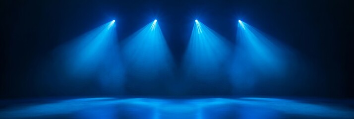 Lighting on stage against a dark blue studio background