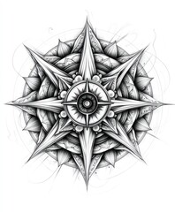 Wall Mural - A detailed compass rose design featuring intricate patterns and sharp points.