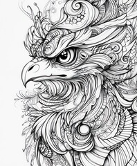 Poster - A detailed black-and-white illustration of an eagle with intricate patterns and designs.