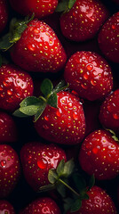 Wall Mural - Fresh red Strawberry with waterdrops, macro photo, healthy fruit, background for food or health commercial