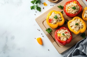 Sticker - Stuffed Peppers on a Wooden Cutting Board