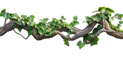 Wall Mural - twisted wild liana jungle vines plant growing on tree branch isolated on white background