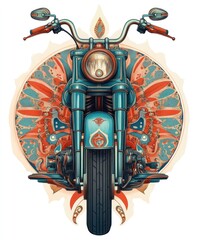 Sticker - A stylized motorcycle design with intricate patterns in the background.