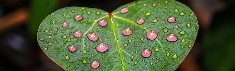 Wall Mural - A full close up of an abstract green caladium bicolor leaf with three dots of white and pink. Image taken from Copyspace.