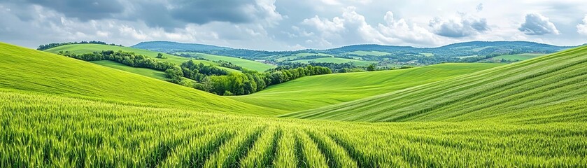 Overcast cloudy rural horizon with rolling fields, evoking a peaceful and rustic feel