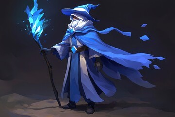 Wall Mural - Powerful Wizard with Blue Fire Staff