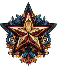 Wall Mural - Ornate star design featuring intricate floral patterns and vibrant colors.