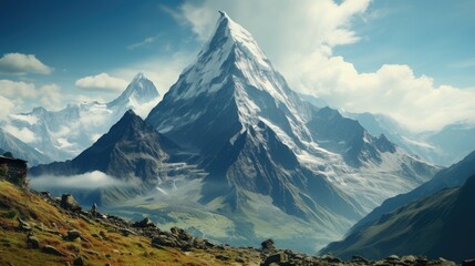 majestic snowy mountain peak towering above