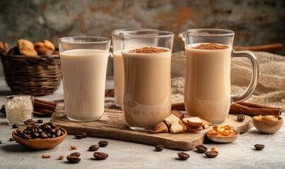 Creative Beverage Fusion: Elegant Coffee and Milk Abstract in Transparent Glass. Minimalist Composition for Cafe Marketing, Menu Design, and Seasonal Promotions. Versatile Graphic Template with Stylis