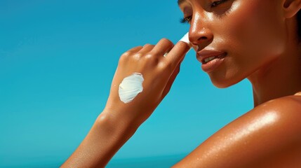 Close-up of a woman's hand applying sunscreen to her arm, focusing on the smooth application and the skin's texture. The background is minimal to keep the focus on the skincare routine.