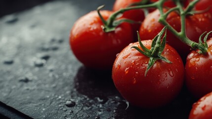 Fresh Red Tomatoes on Black Surface