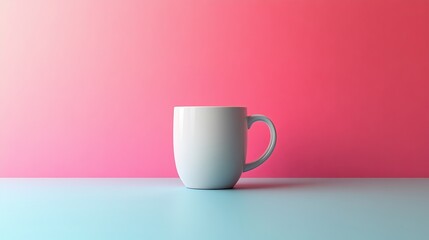 Wall Mural - A white coffee cup sits on a table in front of a pink wall