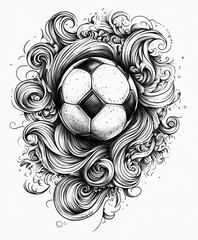 Canvas Print - A stylized soccer ball surrounded by intricate swirls and patterns.