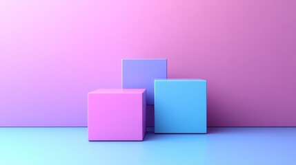 Poster - Pink, blue and purple cubes are stacked on top of each other in a room