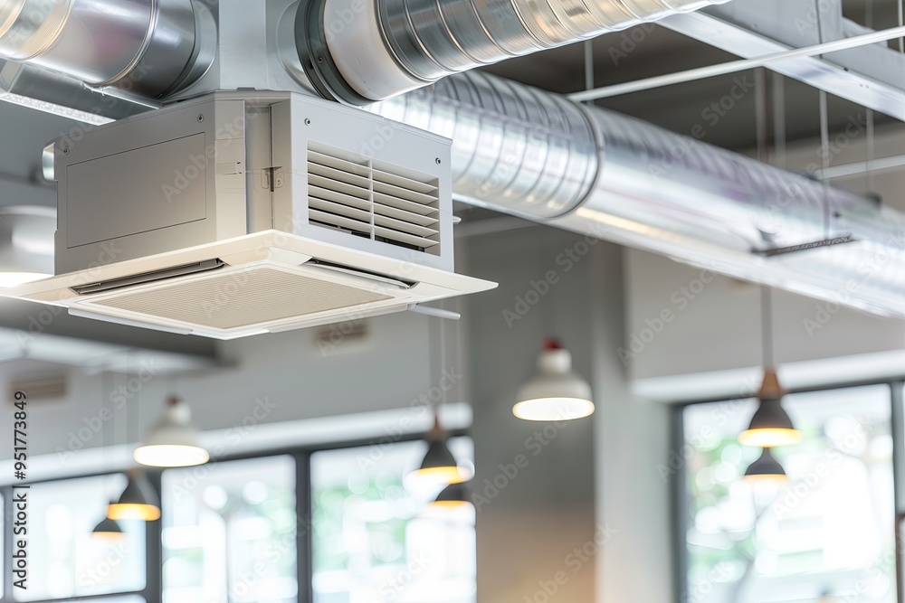 Interior design of a modern office room with ventilation system. Air ...