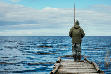 Fisherman with Rod Fishing for Pike, Perch, and Carp. Concept of Rural Getaway and Wild Nature. Generative AI