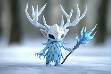 Sticker - Fantasy Ice Creature with Antlers and Staff