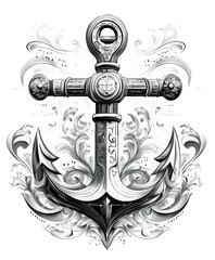 Canvas Print - A detailed anchor design with ornate flourishes, symbolizing stability and maritime themes.