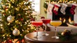 © Kartik - Three glasses with cocktails against a Christmas fur-tree